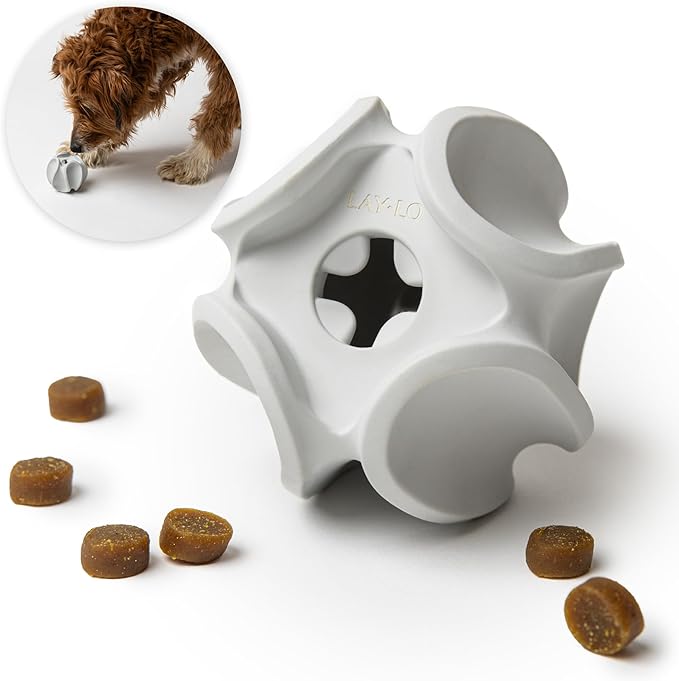 LAY LO Treat Dispensing Dog Toy – Natural Rubber Topple Toy for Chewing, Enrichment & Mental Stimulation | Dog Treat Dispenser Puzzle | Dishwasher Safe | Includes Live Trainer Support-Mewly Pet
