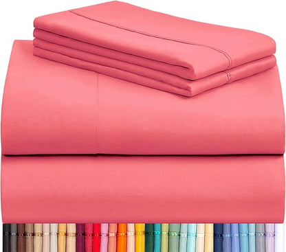 LuxClub 4 PC Sheet Set Bed Sheets Deep Pockets 16" Eco Friendly Wrinkle Free Cooling Machine Washable Hotel Bedding Silky Soft - Vermilion Full