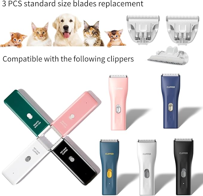 3 PCS Standard Size Replaceable Ceramic Blades Set Pet Hair Clipper,Cat Dog Common Use Clipper Blade(#AP005)-Mewly Pet