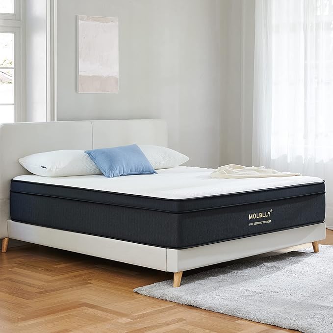 Molblly Hybrid Mattress in a Box with Gel Memory Foam, Individually Wrapped Pocket Coils Innerspring, Pressure-Relieving and Supportive, Non-Fiberglass, Queen Size, 10 Inch