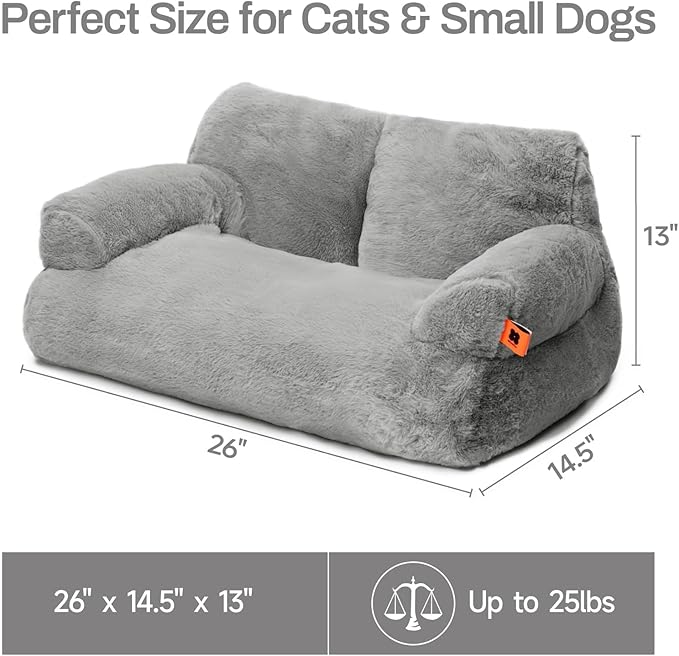MEWOOFUN Cat Bed for Indoor Cats, Washable Dog Beds for Small Dogs & Cats with Removable Cover, Fluffy Cat Couch with Non-Slip Bottom (Grey, 26.0" L X 19.0" W X 13.0" Th)-Mewly Pet