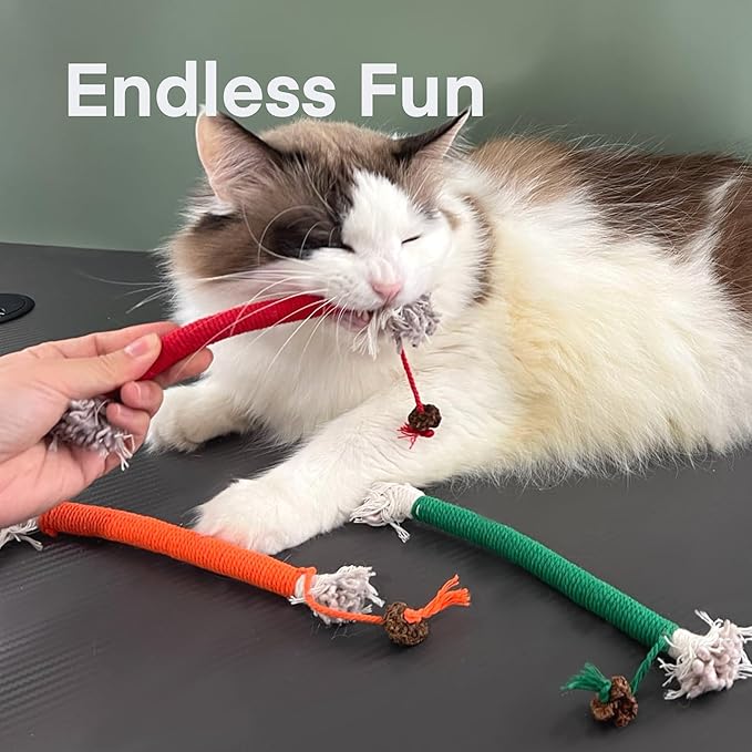 Kitten Toys, Cat Chew Toy for Indoor Cats, Catnip Toys for Teeth Cleaning, Interactive Cat Nip Teething Rope Toys for Cats Kitty, 3 Pack (Include 1 Pack of Catnip)-Mewly Pet