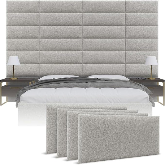 Vänt Upholstered Wall Panels - Queen/Full Size Wall Mounted Headboards - Faux Merino Wool Grey - Set of 4 Panels (Each Individual Panel 30"x11.5")