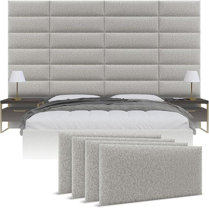 Vänt Upholstered Wall Panels - King/Cal King Size Wall Mounted Headboards - Faux Merino Wool Grey - Twin/King - Set of 4 Panels (Each Individual Panel 39"x11.5")