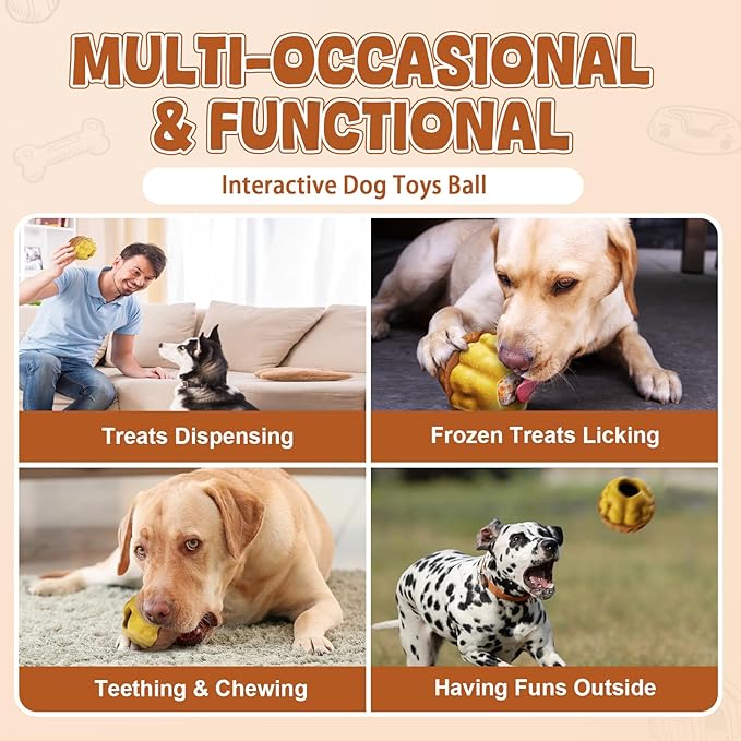 Dog Frozen Treats Toy, Cognitive Dogs Brain Stimulation Toys for Aggressive Chewers, Interactive Dispensing Toy Enrichment Keep Them Busy No-Boredom, Tough Nylon&Coffe Wood Fillable Puzzle Dog Feeder-Mewly Pet