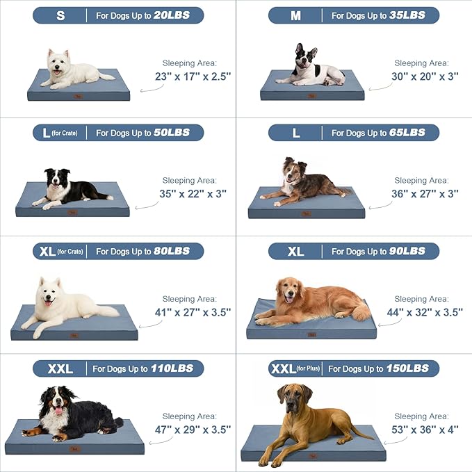 Outdoor Dog Bed for Medium Dogs, Waterproof Dog Crate Bed for Puppy Beds, Orthopedic Egg Crate Foam Pet Bed with Washable and Removable Oxford Cover, Blue-Mewly Pet
