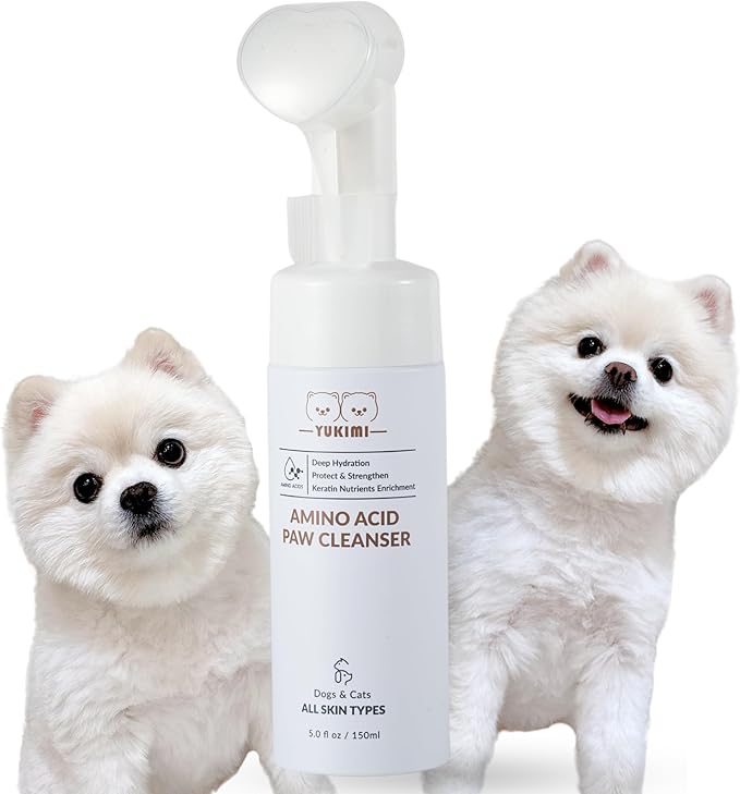 YUKIMI Premium Amino Acid Paw Cleanser with Silicone Bristle Brush for Dogs & Cats | Dermatologist Certified Hypoallergenic | Hydrating, Soothing, Deodorizing, Moisturizing | pH Balanced - 5.0 Fl Oz-Mewly Pet