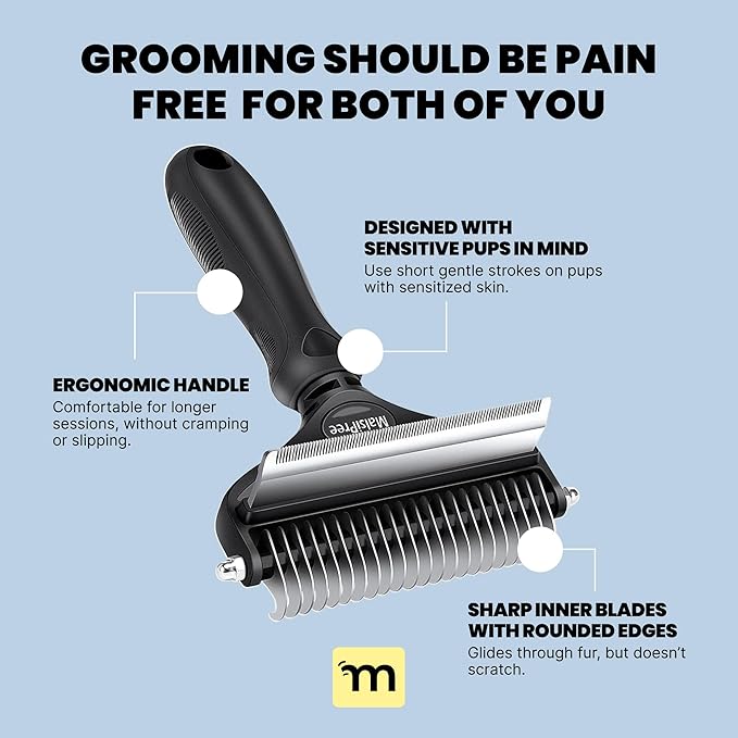 MalsiPree Dog Brush - Large, Black - 2-in-1 Undercoat Rake & Dematting Rake - Shedding Brush & Deshedding Tool for medium to Large Double-Coated Dogs & Cats-Mewly Pet