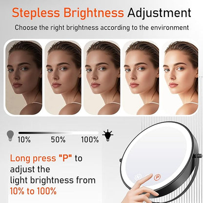 Makeup Mirror with Lights, 20X Magnifying Mirror with Light for Women, 5000 mAh Vanity Mirror with Lights and 3 Colors, 2-Sided Lighted Magnified Mirrors for Delicate Makeup, 9 Inch, Black