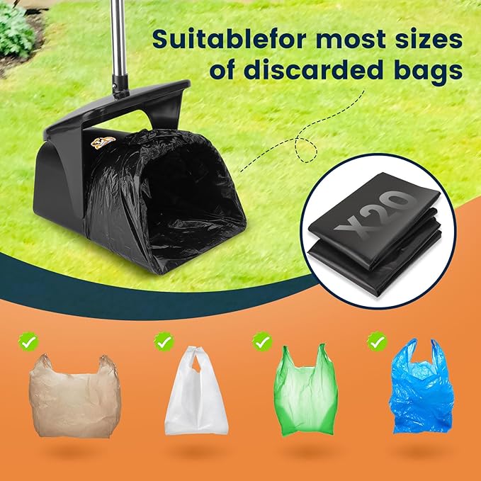 Pooper Scooper for Large Dogs Heavy Duty Swivel Bin & Rake with 20 Waste Bag for Large Medium Small Dogs, Easy to Clean Pet Waste Use on Grass, Dirt, Gravel or Flats-Mewly Pet