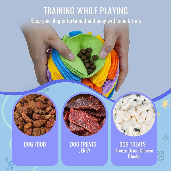 Pet Snuffle Ball, Puzzle Sniffing Interactive Dog Ball for Blind Dogs Training Stress Relief Dog Enrichment Toys Treat Machine Washable (15cm, Sweet Purple)-Mewly Pet