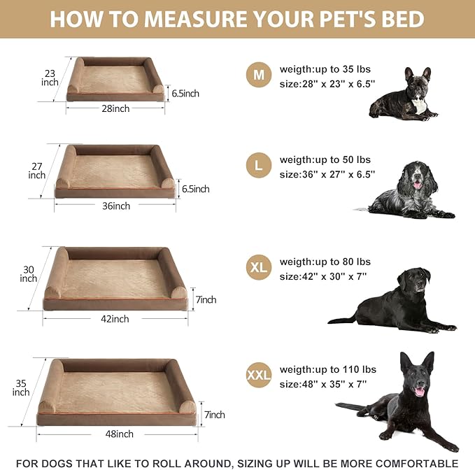 BFPETHOME Washable Dog Bed for Extra Large Dogs - Orthopedic, Waterproof, Nonskid, Egg-Crate Foam Pet Sofa-Mewly Pet