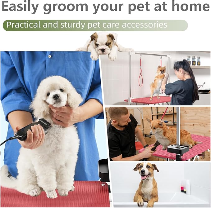 VFK 36''/47''Large Dog Grooming Table, Foldable Pet Station at Home, Dog Grooming Table,Adjustable Cat Drying Desktop with Arms, Nooses, Mesh Tray (Stainless Steel pet Table, 36" Pink)-Mewly Pet