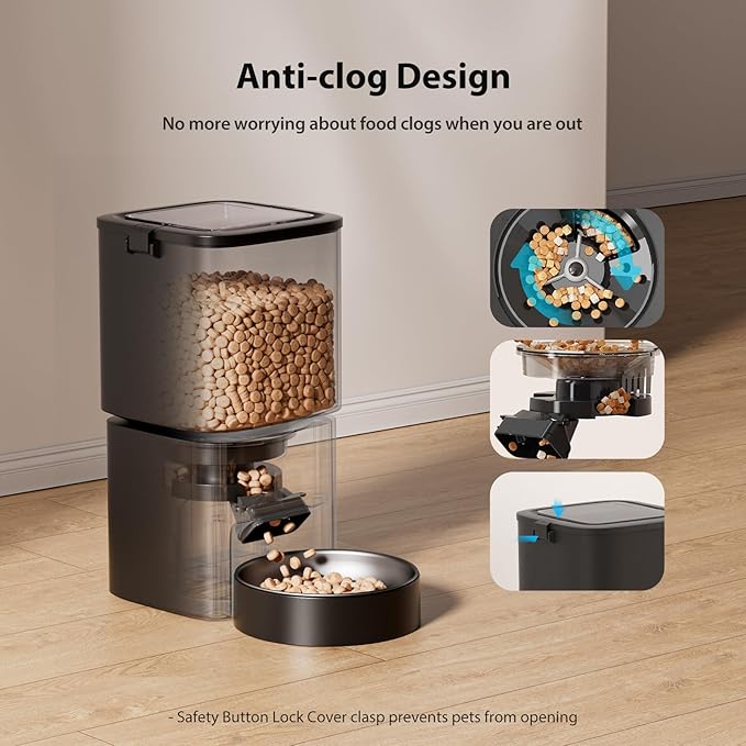 Automatic Cat Feeder, 5L/21 Cup Timed Automatic Pet Feeder, Dual Power Auto Dog Feeders, Pet Dry Food Dispenser for Cats & Small Dogs, 1-10 Meal Programmable 1-15 Portion Control Cat Feeder(Not WiFi)-Mewly Pet