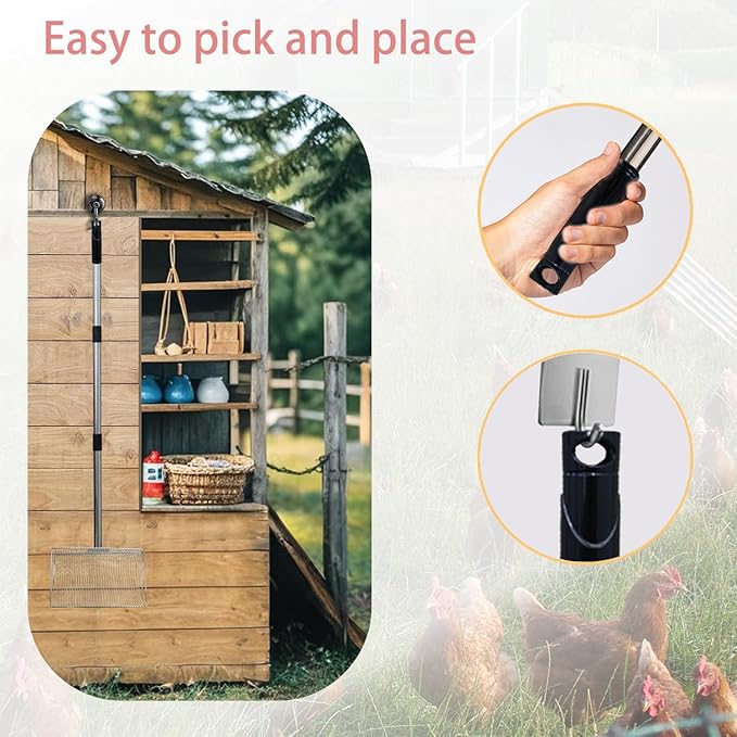 10inch Metal Chicken Poop Scooper with 54-Inch Long Handle for Coop Cleaning-Mewly Pet