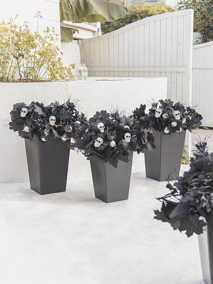 18pcs Fake Plants Outdoor, Halloween Maple Pumpkin Branch, Autumn Artificial White Pumpkins Stem with Black Maple Leaves, Faux Maple Leaves Spray for Halloween Thanksgiving Home Deocr(Black)