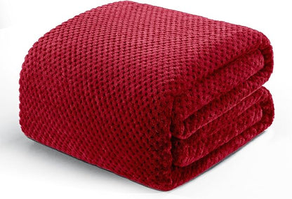 Exclusivo Mezcla Fleece Bed Blanket Queen Size, Super Soft and Warm Blankets for Couch, Sofa and Bed Waffle Textured, Cozy, Fuzzy and Lightweight (Deep Red, 90x90 Inches)