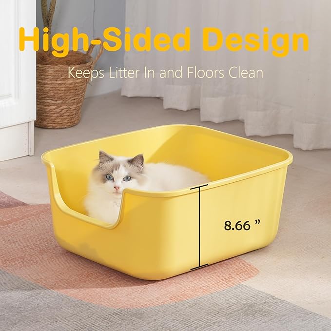 Large Cat Litter Box with High Sides,Cat Boxes for Indoor Cats,Cat Litter Pan for Kitty,Litter Box with Low Entry,Easy to Clean,Anti-Splashing (White)-Mewly Pet