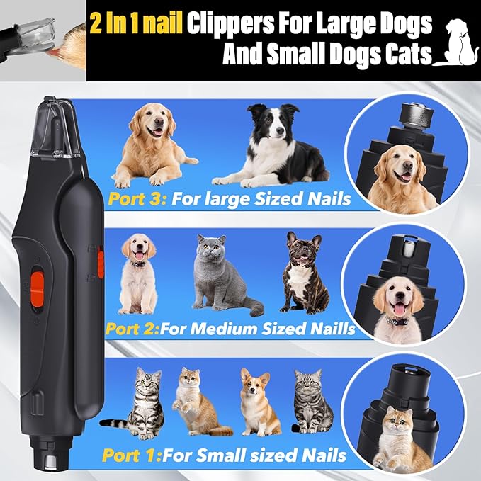 2 in 1 Dog Nail Clippers and Grinder with Lights & Cat Nail Clipper for Large Medium Small Dogs Cats Nail Trimmers USB Rechargeable with 2 LED Lights Dog Claw Care for Non-Black Nails-Mewly Pet