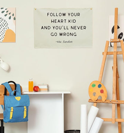 Mental Health Inspirational Rectangular Banner Flag Wall Sign Decor Gift for Boy Girl Kid Teen,Classroom Therapy Office Homeschool Reading Room Bedroom -Follow Your Heart Kid-Birthday Christmas Gift