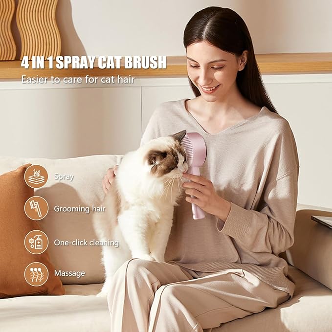 Cloud Care Cat Brush for Indoor Cat Steam Brush for Shedding Spritz Defur Comb for Cats Dogs Steam Brushes for Long Short Hair Cats Dogs Pet Steam Brushes for Massage Grooming Self-Cleaning-Mewly Pet