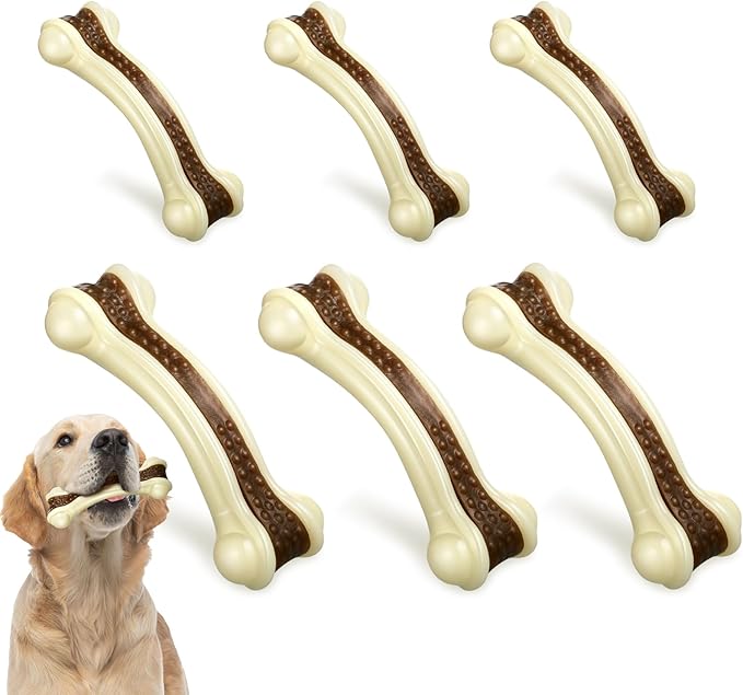 Sosation 6 Pcs Dog Toys for Aggressive Chewers Nylon Beef Flavor Bones Tough Puppy Teething Toys Puppy Chew Bones for Large Medium Small Breed Dogs Puppies Pets Chew Toys(Large Medium)-Mewly Pet