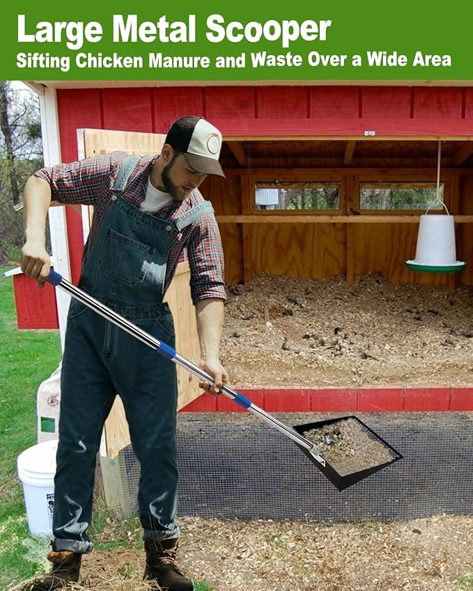 Large Chicken Poop Scooper, Chicken Coop Accessories,Metal Litter Scooper For Chicken,Chicken Coop Cleaning Tools,Heavy Duty Poop Shovel For Chicken Coop Accessories,Chicken Coop Must Haves (Black)-Mewly Pet