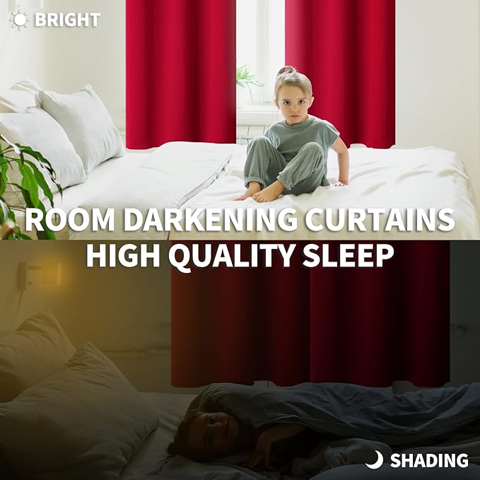 BGment Red Blackout Curtains for Bedroom - Grommet Thermal Insulated Room Darkening Window Curtains, Set of 2 Panels, Each 55 x 69 Inch