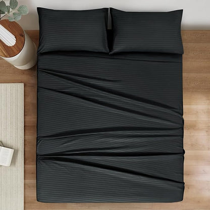 Mejoroom Striped King Size Sheet Set – Hotel Luxury Bed Sheets - Deep Pocket Up to 16 inch, Breathable, Wrinkle, Fade and Stain Resistant – 4 Piece(02-Black)