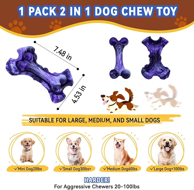 Magicorange Tough Dog Toys, Chew Toys for Aggressive Chewers, Dog Bone Toy Nylon Almost Indestructible Dogs Toy for Teeth Cleaning and Training (Purple)-Mewly Pet