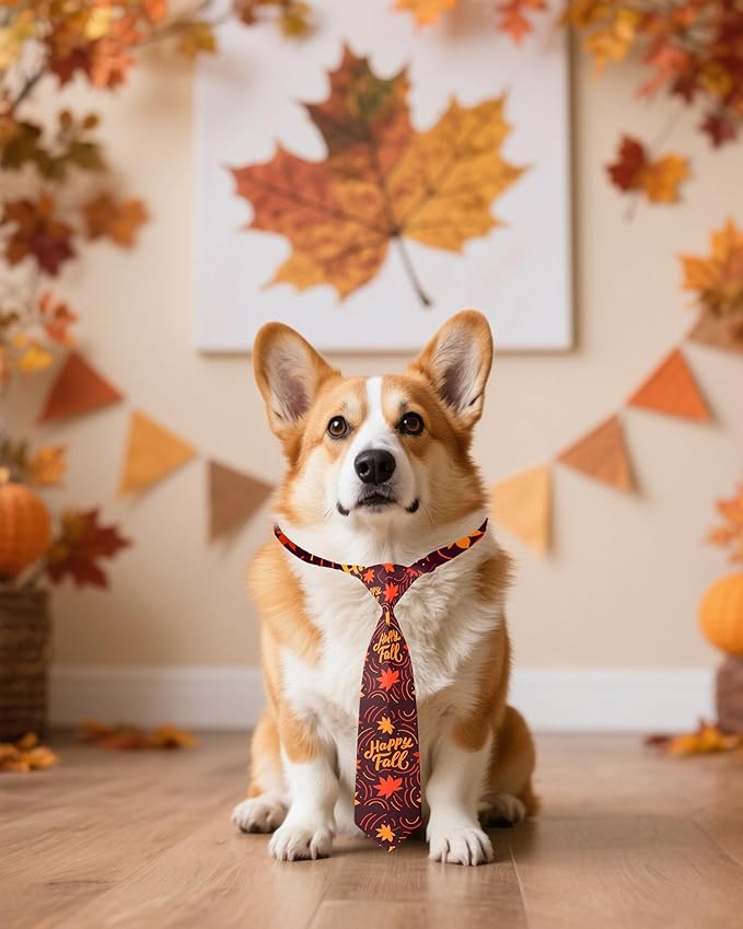 PET SHOW 10 Pack Fall Dog Ties Neckties for Large Medium Dogs Pumpkin Maple Leaf Adjustable Neck Ties Girl Boy Pets Autumn Costumes Dog Holiday Grooming Accessories Wedding Party Gift Favor-Mewly Pet