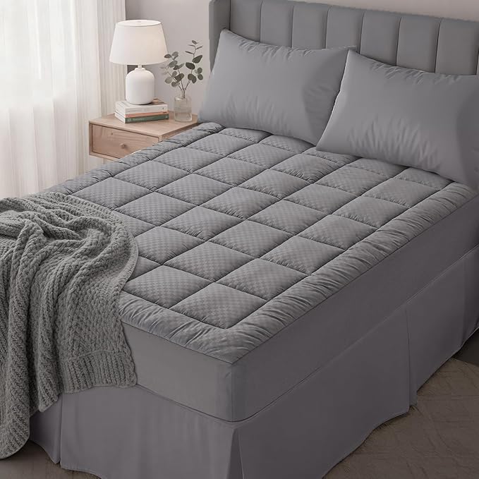 OLANLY Full Quilted Fitted Mattress Pad – Soft Down Alternative Pillow Top Mattress Topper, Cooling Comfort Breathable Mattress Cover, Machine Washable Deep Pocket Mattress Protector, Dark Grey