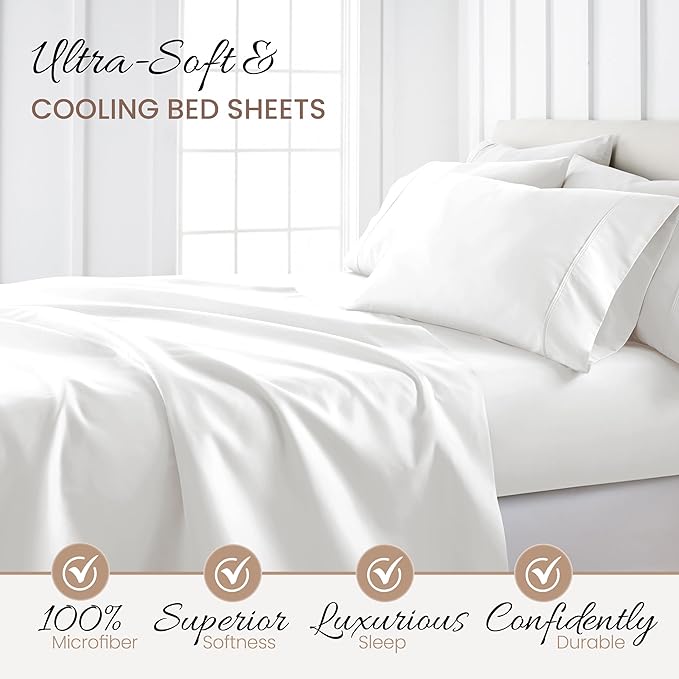 Linen Market Brushed Microfiber Twin Sheet Set 3 Piece – Oeko-TEX Certified Ultra Soft & Wrinkle-Free - 16" Deep Pocket Sheets - Easy Care Twin Size - White