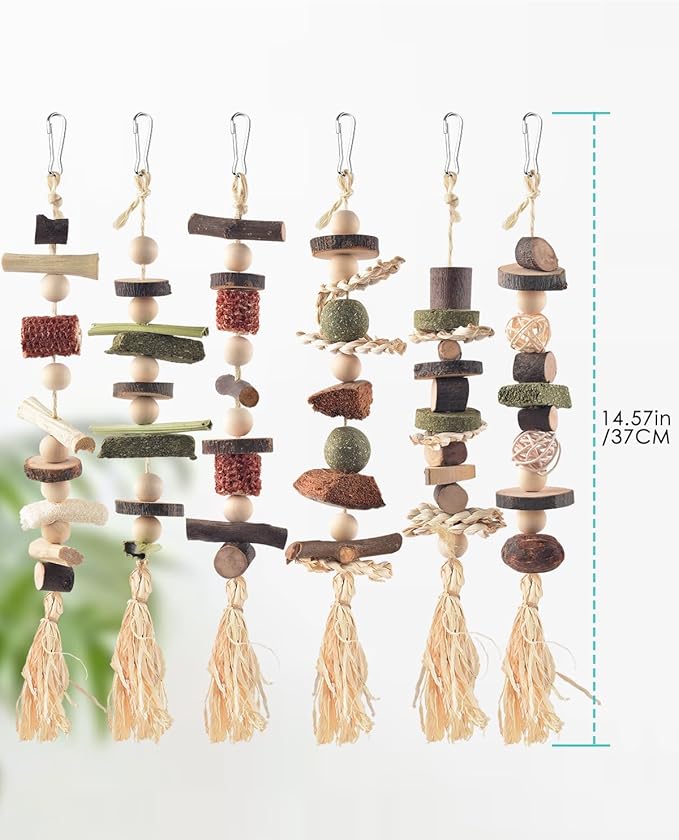 6PCS Bunny Chew Toys, Hamster Rabbit Cage Hanging Chew Toys, Natural Apple Wood Bunnies Treats, Improve Small Animal Teeth Health for Guinea Pig Chinchilla Ferret Rats Gerbil-Mewly Pet