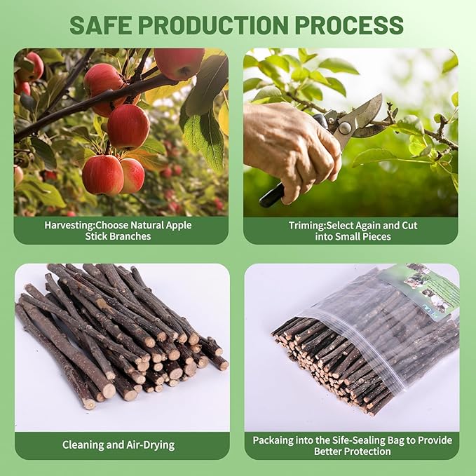 Natural Apple Wood Chew Sticks 300g (10.5oz) for Rabbits, Hamsters, Chinchillas, Guinea Pigs - Small Animal Dental Toys, Safe Untreated Teeth Grinding & Boredom Relief, Rodent Molar Health (120g)-Mewly Pet