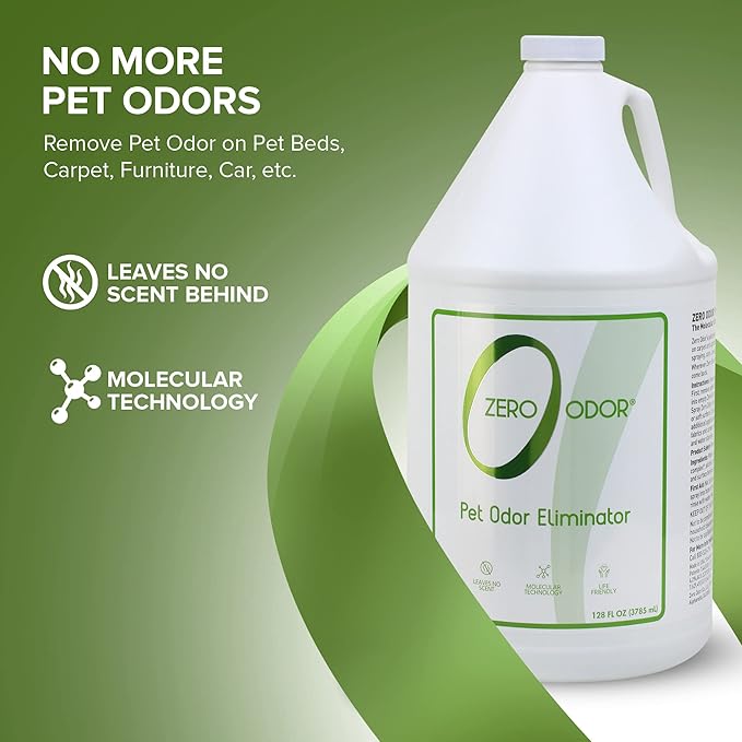 Zero Odor - Pet Odor Eliminator for strong odor, Eliminate Air & Surface Odors – Patented Molecular Technology Best For Carpet, Furniture, Beds Smell Great Again (128 Ounces)-Mewly Pet