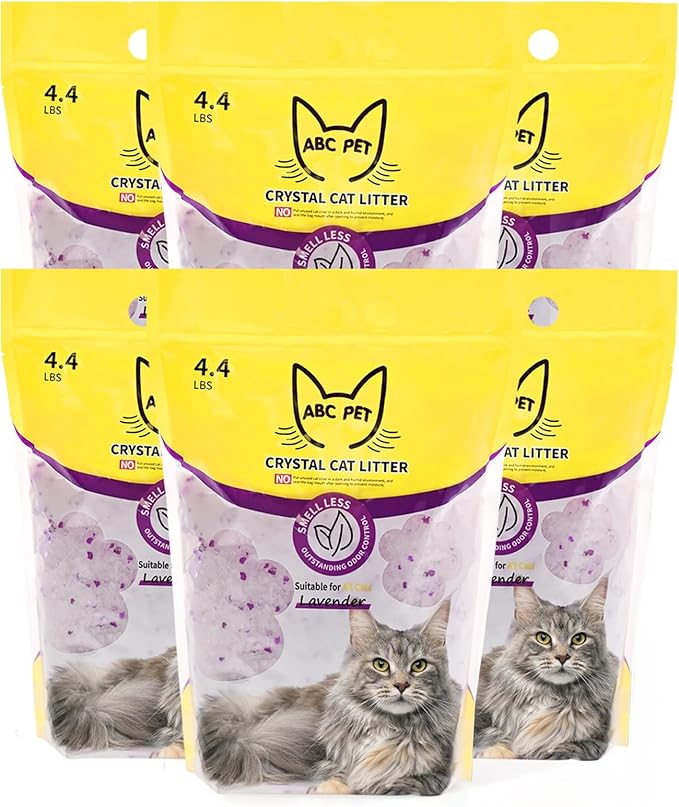 Cat Litter Crystals No Clumping Odor Control Kitty Litter Non-Clumping No scooping Low Dust, Low Tracking, Dehydrates Waste Lavender - 25.8 lbs (6 x 4.3 lb Packs)-Mewly Pet