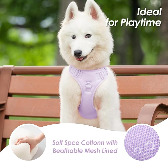 No Pull Dog Harness, Puppy Vest with Front Clip for Small Medium Large Sized Dog(Light Purple,M)-Mewly Pet