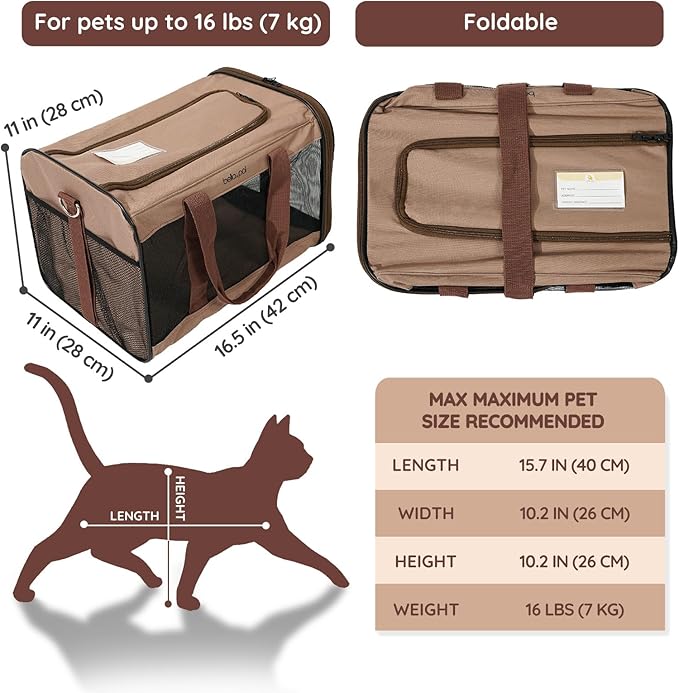 BELLA & PAL Cat Carrier Travel Bag, Airline Approved Lightweight Cat Carrier, Soft Sided Pet Carrier for Puppy Dogs Up to 18lbs, Collapsible Kitten Bag with Removable Waterproof Mat, Ventilated Mesh-Mewly Pet