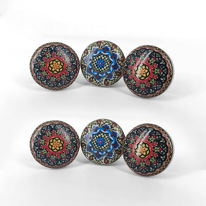 Handmade Black and Blue Abstract Ceramic Stone Cabinet Knobs,Vintage Decorative Drawer Pulls for Trendy Cabinets,Modern Dressers & Cupboards, Knobs for Kitchen & Furniture-Set of 6