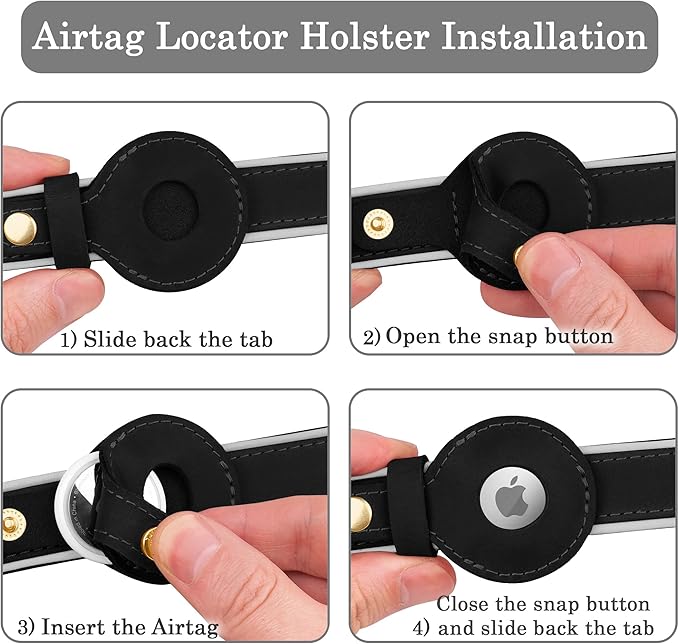 OOPSDOGGY Reflective Geniune Leather Airtag Dog Collar Soft Padded Collars for Small Medium Large Breed Dogs Puppy, 4 Sizes, 7 Colors (Black, XLarge, 19"-24")-Mewly Pet