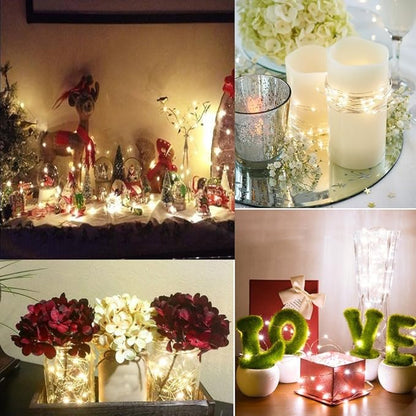 Fairy Lights CR2032 Battery Operated,6.6Ft/2Meter 20 LEDs Micro Silver Wire String Lights for Bedroom Christmas Party Wedding Decoration (Warm White, 6 Pack)