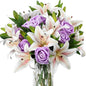 Hotop 20 Pcs Artificial Flowers Velvet Realistic Roses and Latex Lilies Flowers Bouquet Decorations Arrangements for Home Table Centerpieces Independence Day(Purple, White)