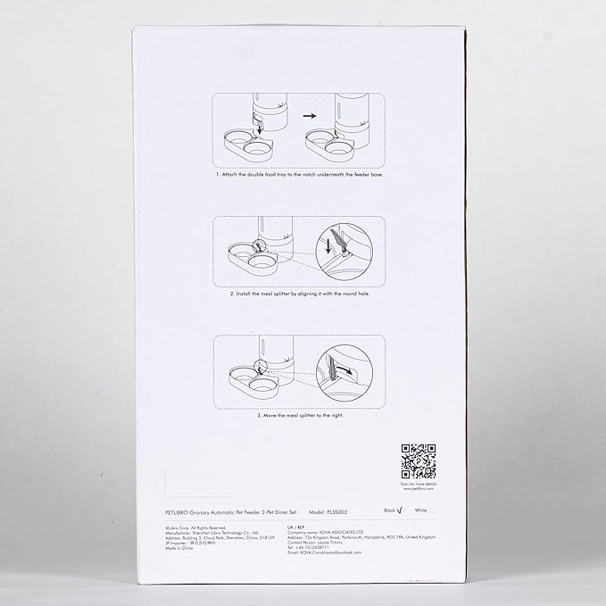 PETLIBRO Pet Food Splitter with Stainless Steel Bowls, Automatic Cat Feeder Bowls for Two Cats or Dogs, Suitable for PETLIBRO Automatic Cat Feeder PLAF005, PLAF006, PLAF103, PLAF203, White-Mewly Pet