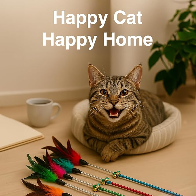 Cat Wand Toy Feather Sticks - 5 Piece Interactive Wands Toy Set with Feathers, Durable Spring Design - Perfect for Engaging Playtime Fun for Kittens and Cats - Cat Toys for Indoor Cats-Mewly Pet