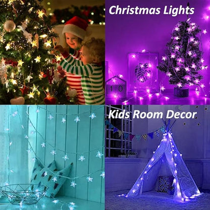 Minetom Star String Lights for Bedroom - 33 ft Plug-in Color Changing Star String Lights with Remote and Timer for Bedroom Tent Loft Bed Window Backyard Patio Porch Balcony Party Wedding, RGB