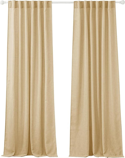 RYB HOME Decor Faux Linen Blended Sheer Curtains, Semitransparent Sheer Curtains Panels for Bedroom Living Room Home Office, Sand, W 52 x L 84 inches Long, 2 Pcs
