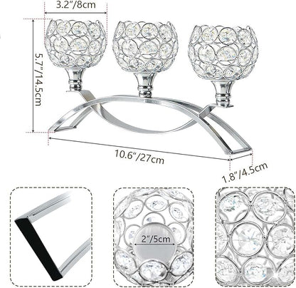 Crystal Tealight Candle Holder Centerpiece Home Decorative Candlestick Holder Elegant Table Centerpiece Home Decor Wedding Party Anniversary (Silver, 3 Arm of 4 Pcs)