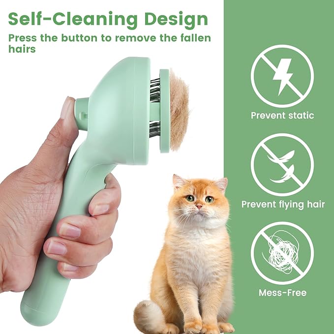 3 in 1 Cat Steam Brush, Pet Spray Hair Removal Comb for Shedding & Grooming, Water Brush for Cats Dogs Small Animals Long Short Haired with One-Click Release Button(Green)-Mewly Pet