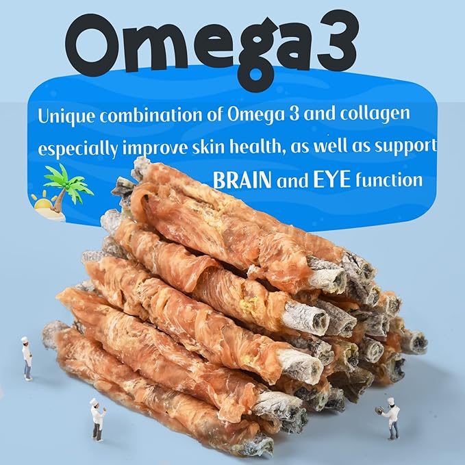 ASMPET Dog Treats Chews, Chicken Wrapped Cod Skin Sticks, Rawhide Free Cod Skin Treats for Dogs, 10.6 oz-Mewly Pet